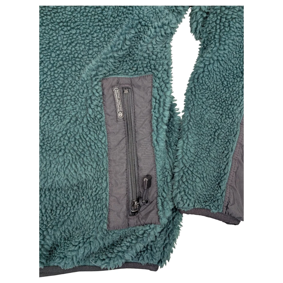 Chaqueta polar Timberland verde Sherpa de colección para hombre etiqueta M (ajuste L) cremallera completa hecha en EE. UU. Foto 4 de 4