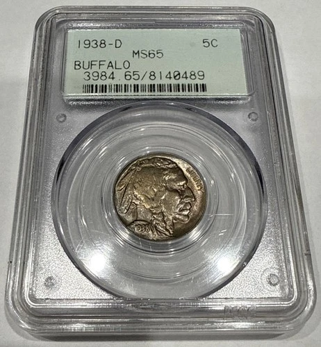1938-D Buffalo Nickel MS65 5c PCGS Rattler OGH Gen 2.1 Holder