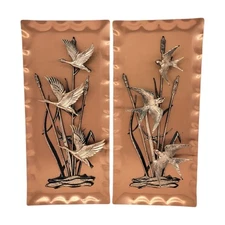 Vintage Copper Wall Hanging Germany MCM Ducks Birds Relief 3D Metal Decor