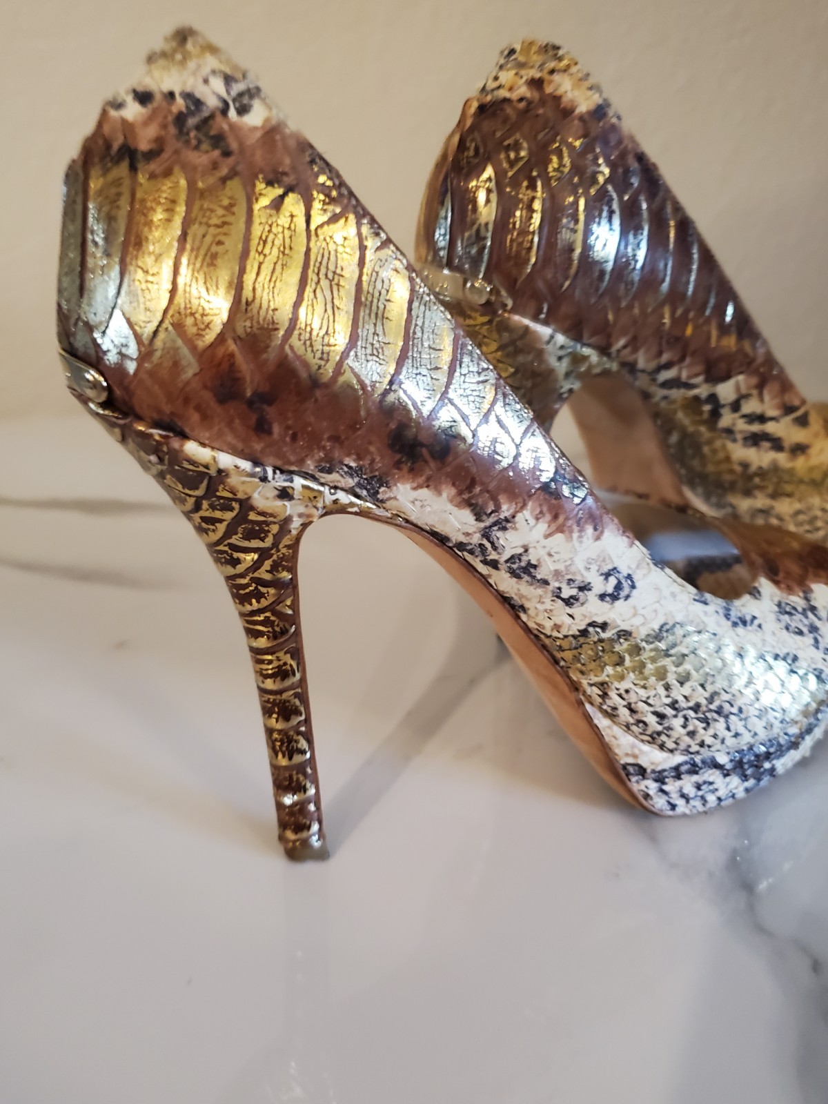 Dior Gold Beige Python Snakeskin Platform Peep To… - image 8