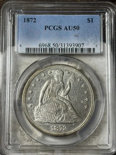 1872 $1 PCGS AU-50 Seated Liberty Silver Dollar