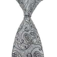 New Luxury Paisley Gray Silver White Skinny Woven 100 Silk Men's Tie Necktie