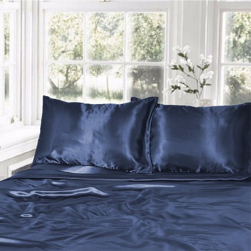 1000TC Silk Satin Single/KS/Double/Queen/King Fitted, Flat Pillowcase Sheet Set - Picture 5 of 9