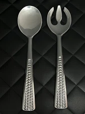 GORHAM Salad Serving Set Polished Aluminum Basketweave Pattern 11 3/4" Utensils