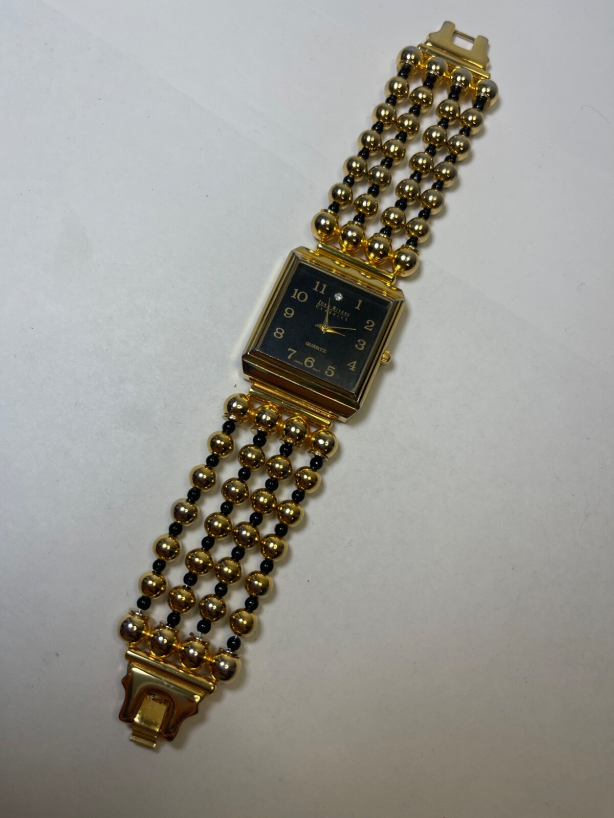JOAN RIVERS Black and Gold Bead Classic Collection Quartz Watch Mint