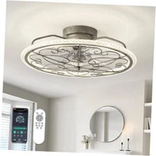 Low Profile Ceiling Fan with Lights 20" Ceiling Fan with Remote Vintage Silver