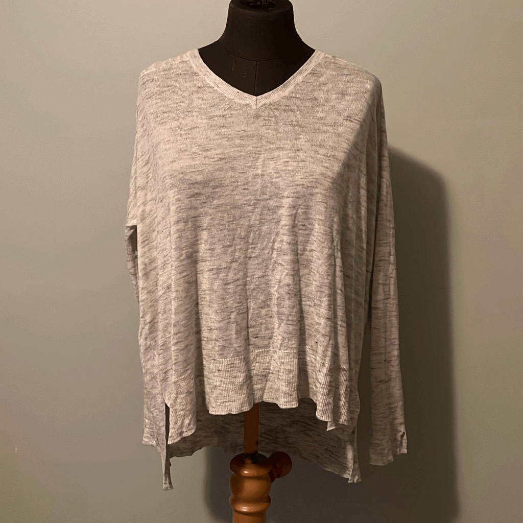 Primark Women's Gray High Low Hem Side Vent V-Neck Long Sleeve Top