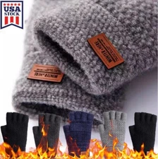 Men's Winter Wool Fingerless Gloves Thermal Knitted Half Finger Mitten Gift US