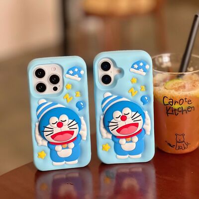 For iPhone 16 15 14 Pro Max 13 12 11 Cartoon Doraemon Phone Case Kickstand Cover