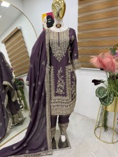 Unique Designer Chinnon Silk Salwar And Kameez With Dupatta For Reception Wear