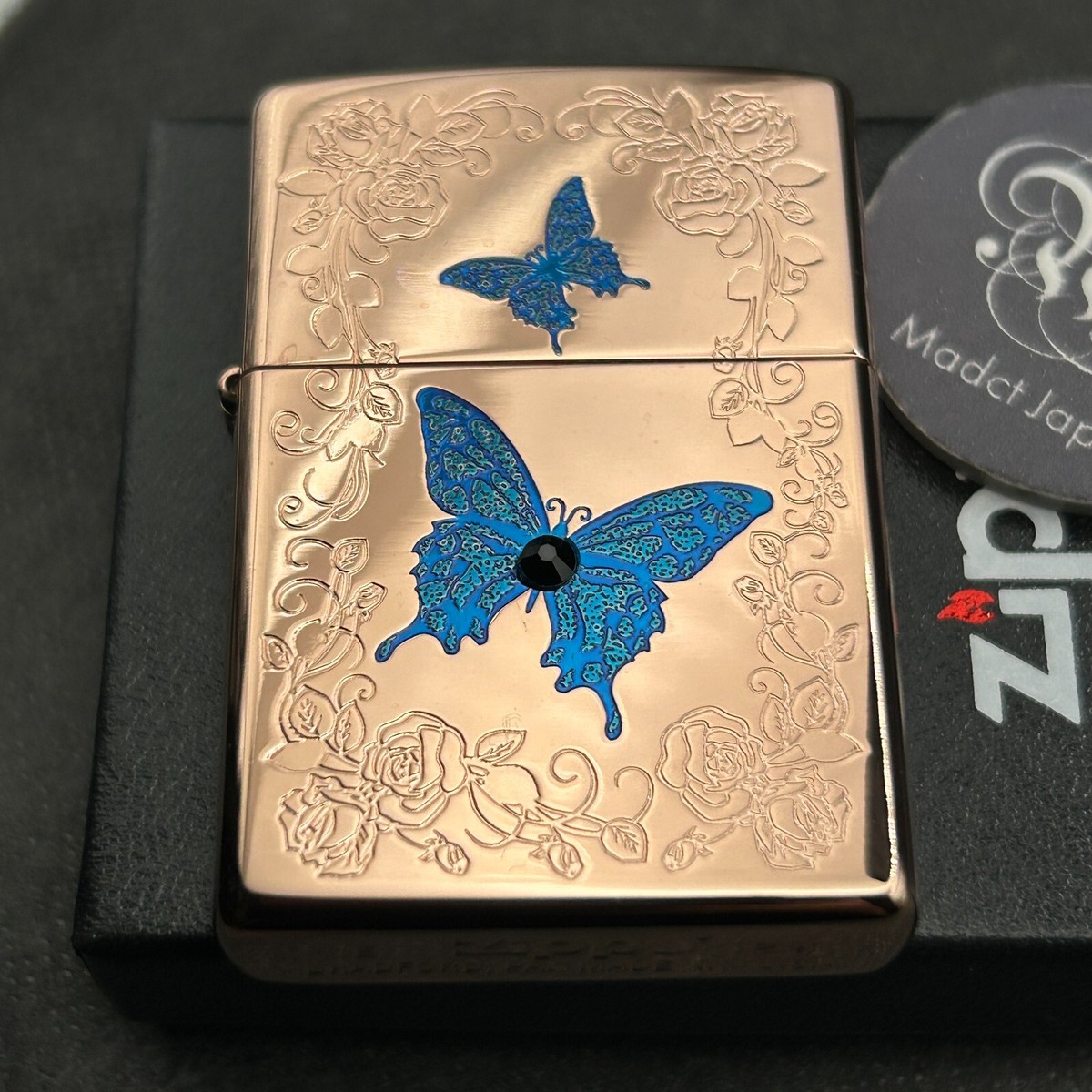 スーパーMP (プロフ読んでちょ)ページ Zippo Lighter Blue Butterfly Rose Pink Etching Serial Number