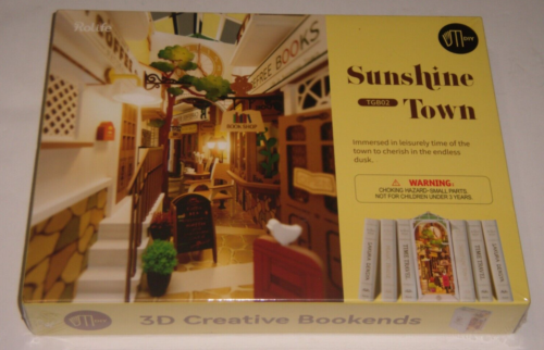 DIY 3D Sunshine Town bookends lighted wooden toys for kids Rolife TGB02 NEW - Afbeelding 1 van 4