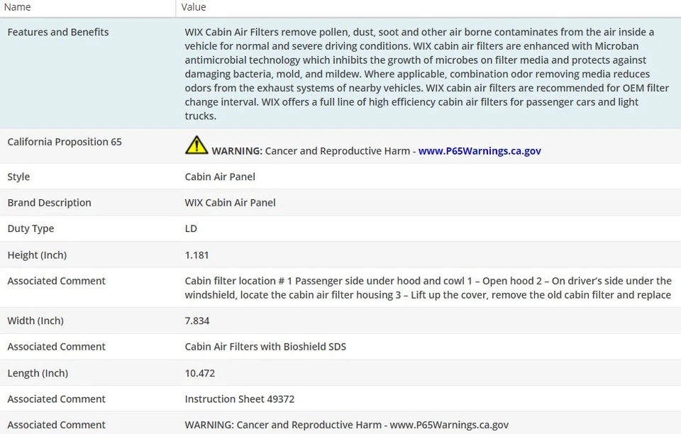 Filtro de aire de cabina WIX para BMW M5 2000-2003 V8-5,0 L Foto 3 de 4