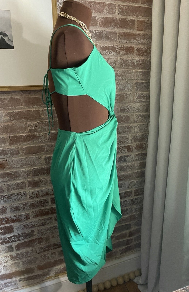 asos green asymmetric dress Asymmetrical Bardot Strap Satin Bridesmaid Dress - Moss Green main image 0