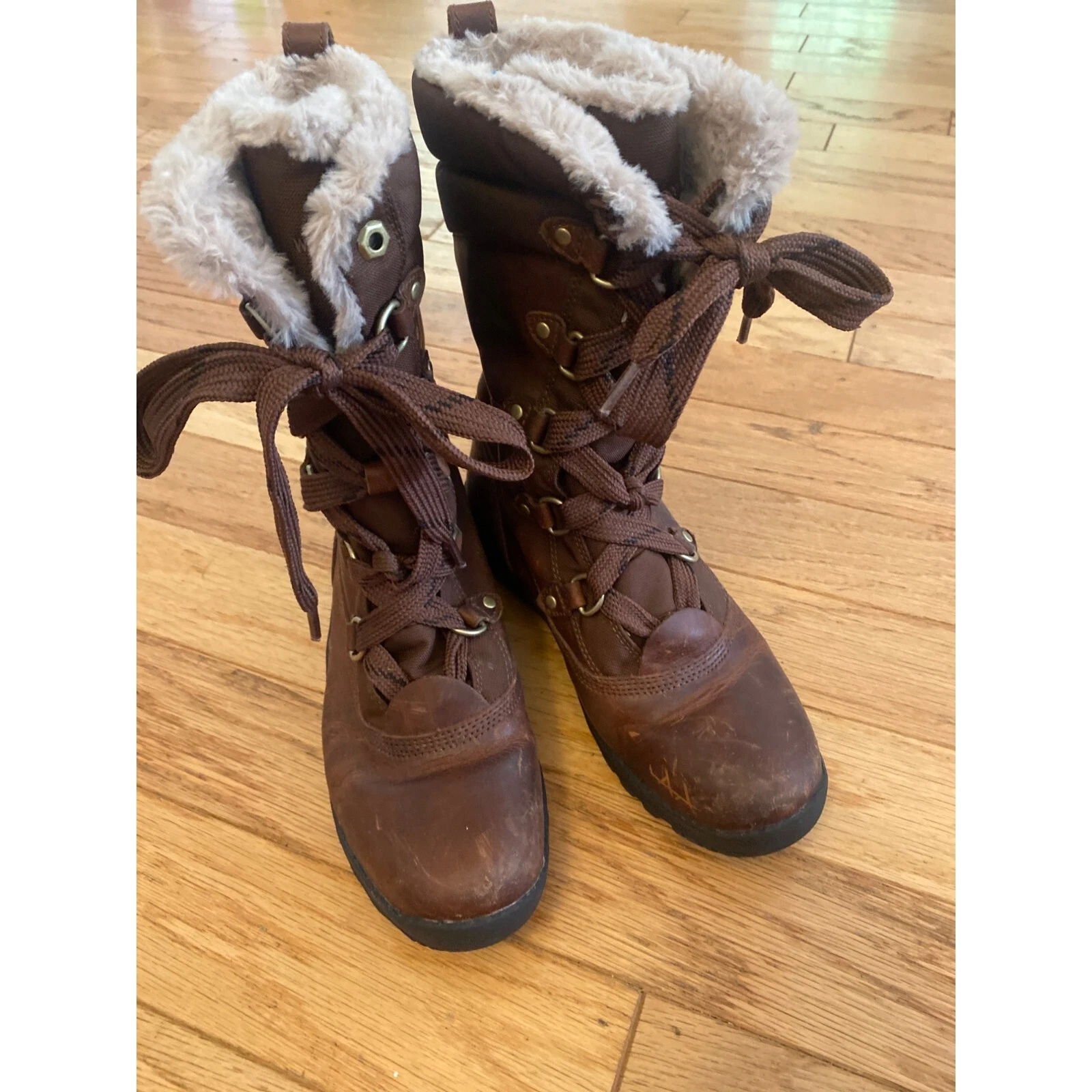 Stivali invernali alti Timberland tessuto cordura donna pelle marrone foderati pelliccia 8 5