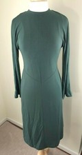 Ann Taylor Loft Green Mock Neck A Line Midi Dress Sz 0 Bell Sleeves Stretch 