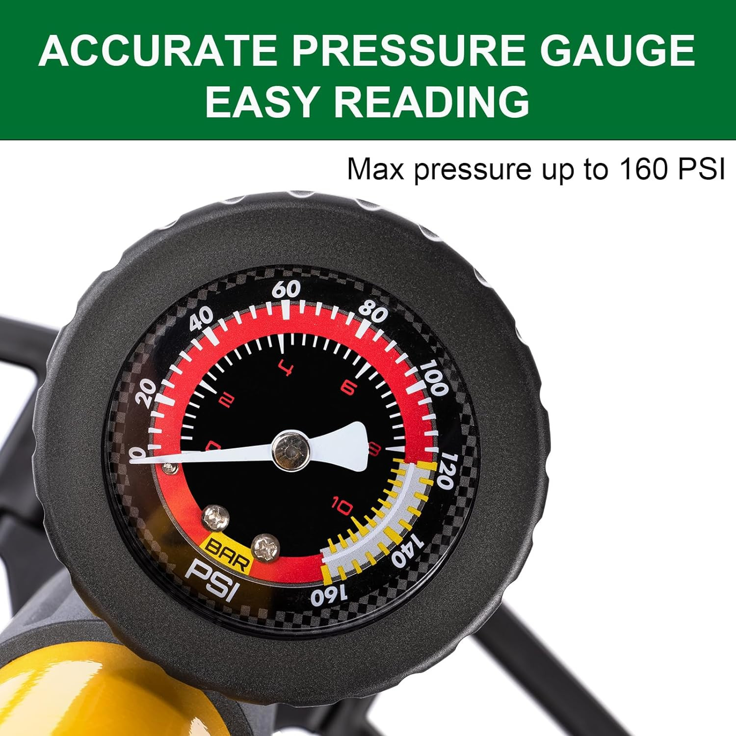 Bike Pump with Pressure Gauge- 160 PSI Bicycle Floor Pump Fits Presta 