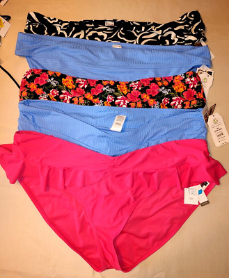 NEW Lot of 5 Size 3X 24W-26W Swim Bottoms Mid Rise Bikinis Pink Tropics