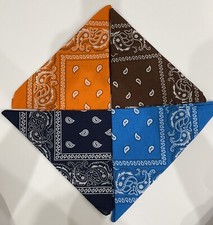 Four 100 Cotton Bandanas Navy Blue/brown/ Orange/Teal  21 X 21 In