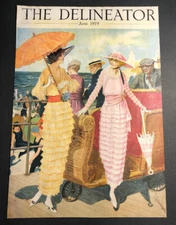 Rare Delineator 1919 Cover 2 Pretty Ladies Fashion Dressed Great Art Original