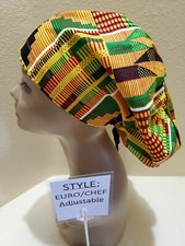 African Print 1 Women's Euro/Chef Surgical Scrub Hat/Cap Handmade