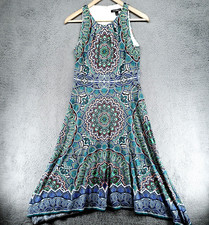 Roz & Ali Dress Barn Blue Geometric Sleeveless Flowy Summer Dress Womens Size 4