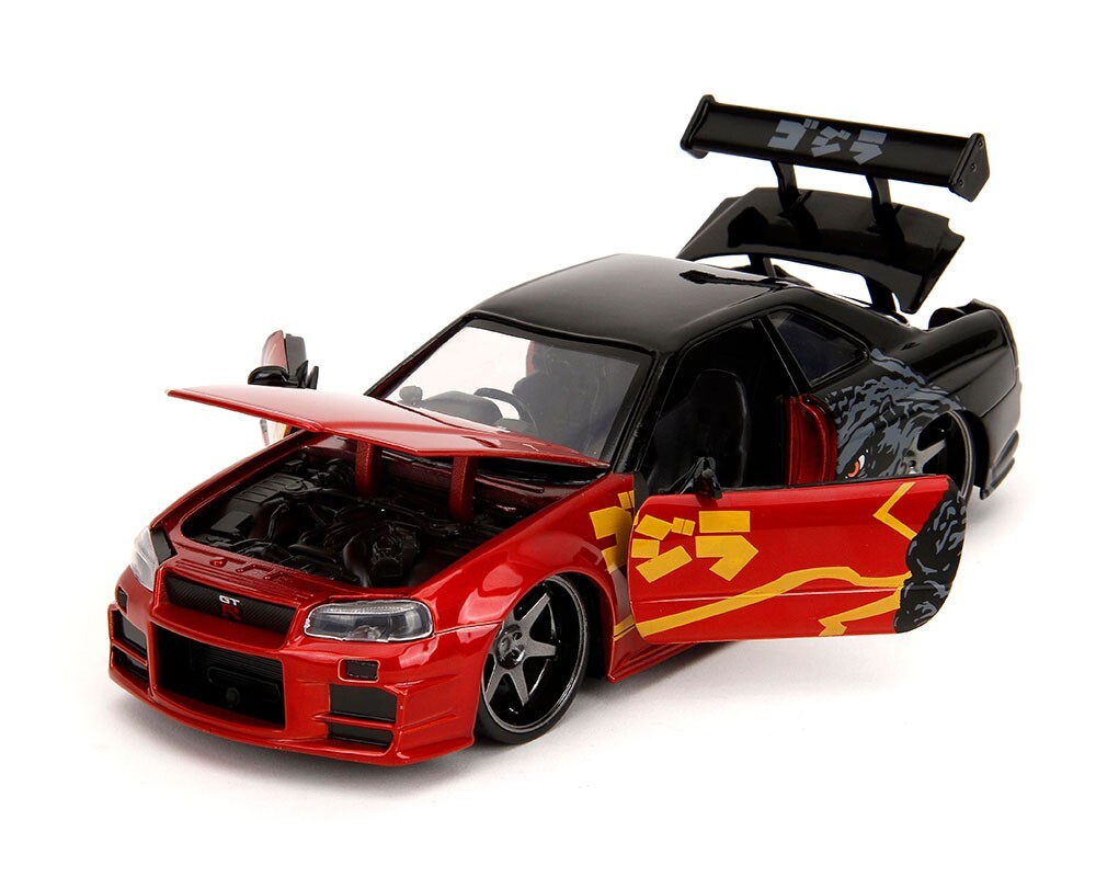 JADA GODZILLA NISSAN GT-R R34 1/24 DIECAST MODEL CAR RED / BLACK
