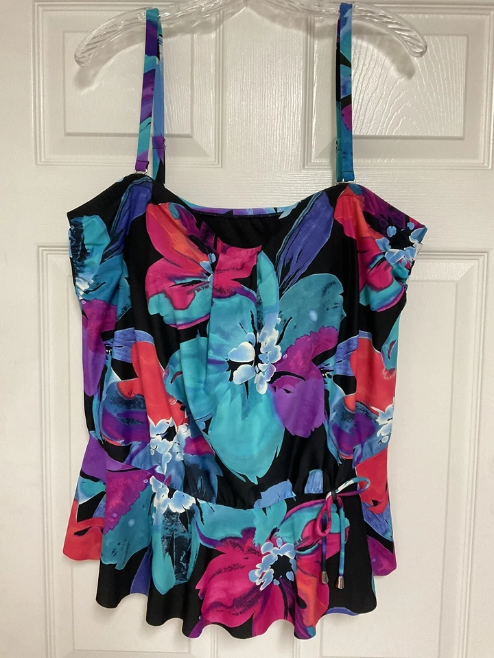 Maxine Padded Built In Bra Multi-way Straps Tankini Bathing Suit Top 22W - Image 2 of 3