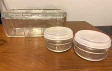 Vintage HAZEL ATLAS 5C/40oz REFRIGERATOR DISH & (2) 5oz Glass CONTAINERS w/LIDS