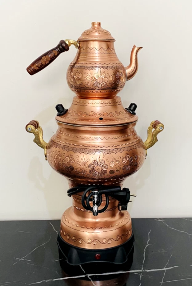 5 lt-Copper Clour Electric Copper Samovar-Thermostat Tea Set,Cylinder Kettle