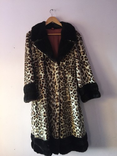 Vintage Animal Leopard Print Fake Fur COAT Size M/12/14 Fitted Style