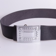 Black Leather Scottish Kilt Belt |  Highland Wear Chrome Buckle Mild Grain