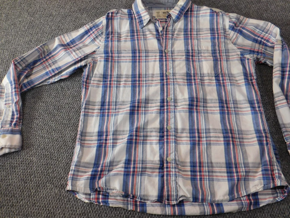 Camisa masculina extra grande Urban Pipeline azul xadrez botão para baixo algodão clássico - Imagem 2 de 4