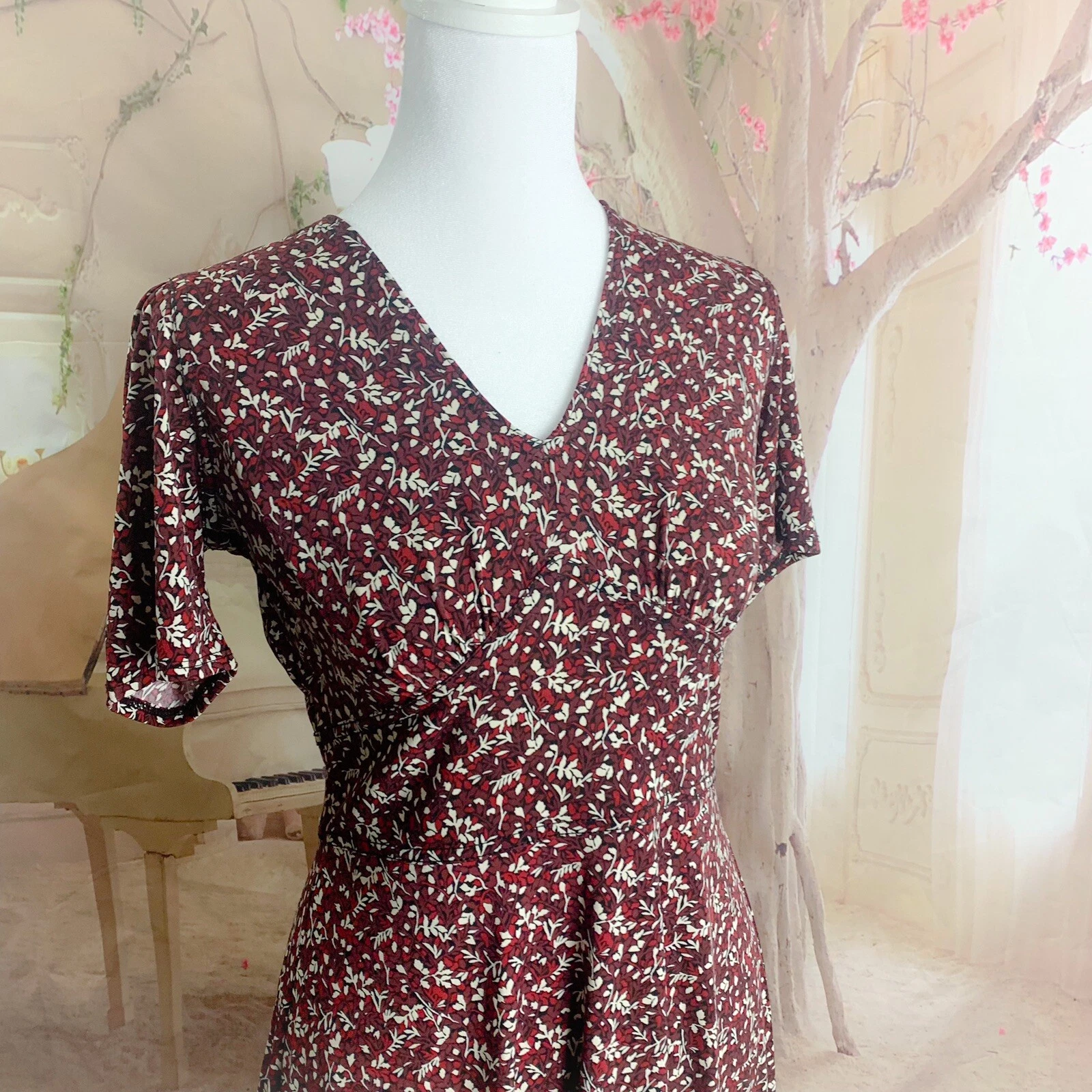 TORY BURCH Abito donna Michael Kors scollo a V aderente svasato stampa margherita floreale taglia XS