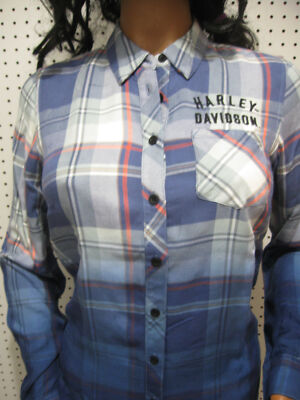 S nwt GENUINE HARLEY DAVIDSON Chrome Warrior Plaid Dip Dye Shirt SOFT