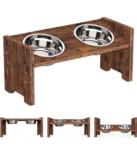Adjustable Raised Dog Bowl Stand for Small Puppy Cats, 2 Stainless Steel Dishes,
