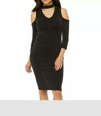 Bold Elements Women's 3/4 Sleeve Midi Bodycon Dress Size M Shiny Rainbow Stripe 