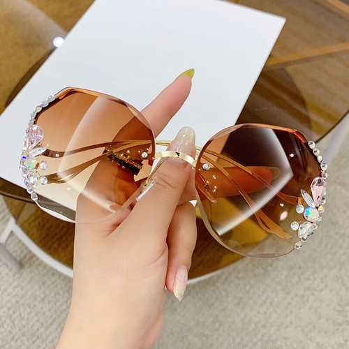 Damen Luxus Randlose Sonnenbrille Mode Übergröße Gradient UV400 Brillen EU $ - Picture 26 of 29
