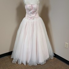 VTG 80s 90s Y2K Forever Yours Strapless Pink Beaded Ballgown Prom Formal Dress