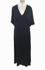 Seasalt Women's Dress Size 16 Navy Matt Satin Kimono Sleeve Empire Midi New