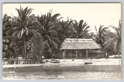 RPPC Pie de la Cuesta Acapulco Gro Mexico Real Photo Postcard B&W Vintage 1950s