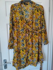 Koko Lovedrobe Size 22 Mustard Yellow Floral Dress Crossover Bust Faux Wrap 