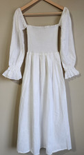 Petal & Pup Domenica Shirred Long Sleeve Midi Dress White Sz M NWT