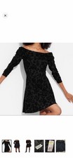 Wild Fable Women's Long Sleeve Flocked Mini Fit  Flare Holiday Dress Black M