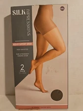 Silk Impressions Coffee Bean, XXL 2 Pair, Medium Support Sheer, High Waisted