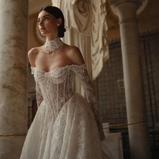 Lace A Line Wedding Dress Sweetheart Bride Gown Elegant Full Sleeve Bridal Dress