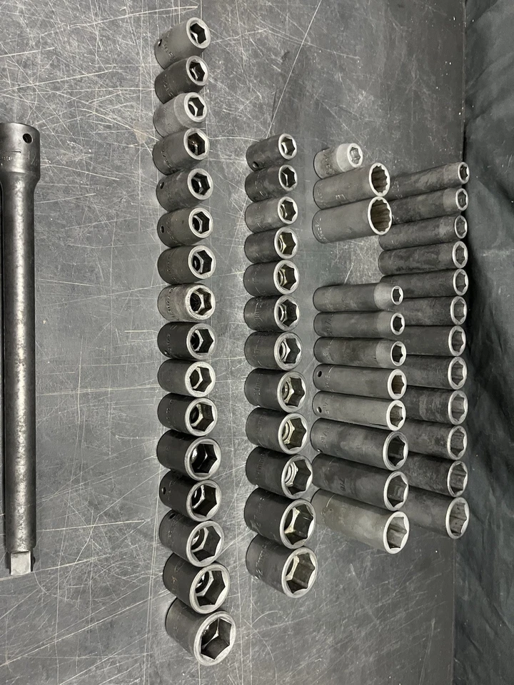 "Enchufes de impacto Craftsman de 1/2"" pozo profundo y poco profundo 6 puntos en su mayoría EE. UU. Leer" Foto 2 de 4