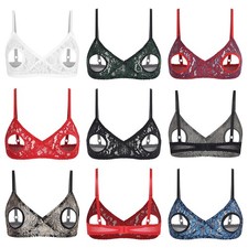 Women's Lingerie Bra Tops Lace Cutout Nipples Unlined Adjustable Straps Bralette