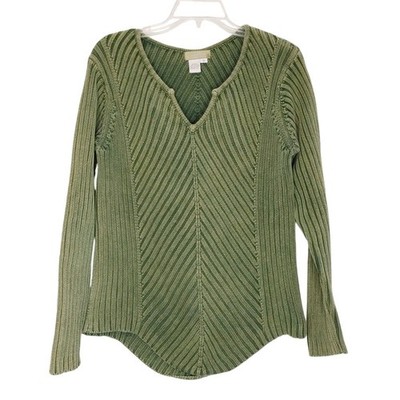 The Territory Ahead Ribbed Knit Sweater V Neck Pullover Green Womens Medium