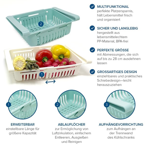 KüHlschrank Organizer 4Er Set - Kunststoff Aufbewahrungsboxen In Blau Weiß-image
